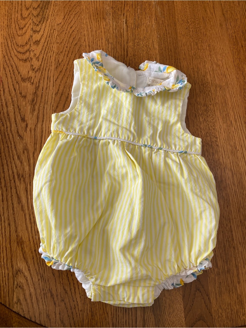 Cynthia Rowley Yellow & White Striped Baby Bubble Romper with Floral Trim